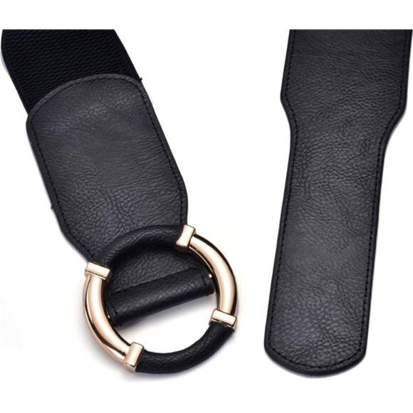 ✨ Gold O-Ring Elastic Waist Belt | PU Leather Stretch Cinch - Picture 3 of 5